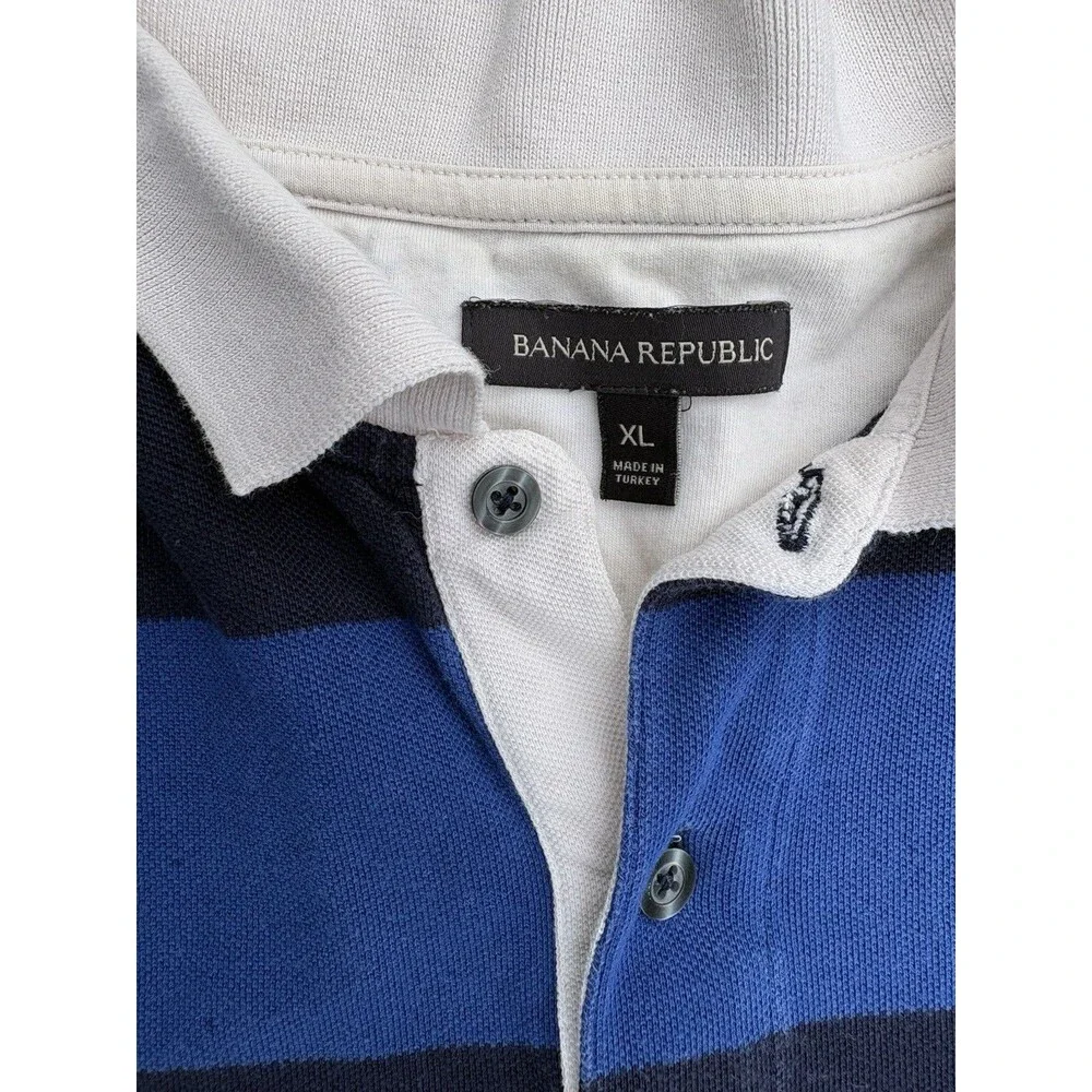 Banana Republic Polo Shirt Men’s XL Blue Rugby Stripe Short Sleeve